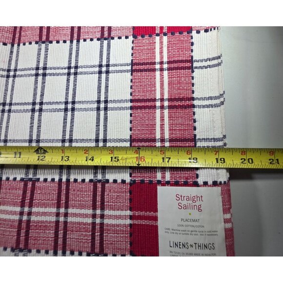 Four placemats Straight Sailing Red White Plaid Cotton Linens N Things - Picture 5 of 6